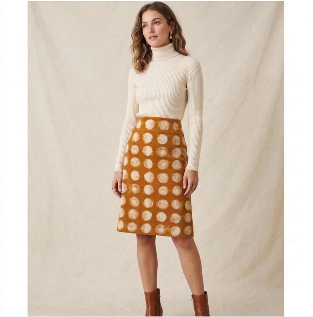 Maeve Corded Dots Pencil Skirt Size 2 Mustard Polka Dot Corduroy Anthropologie